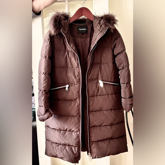 MAX & CO LONG DOWN PARKA PUFFER COAT WITH HOOD AND DETACHABLE REAL FUR - Picture 2 of 5